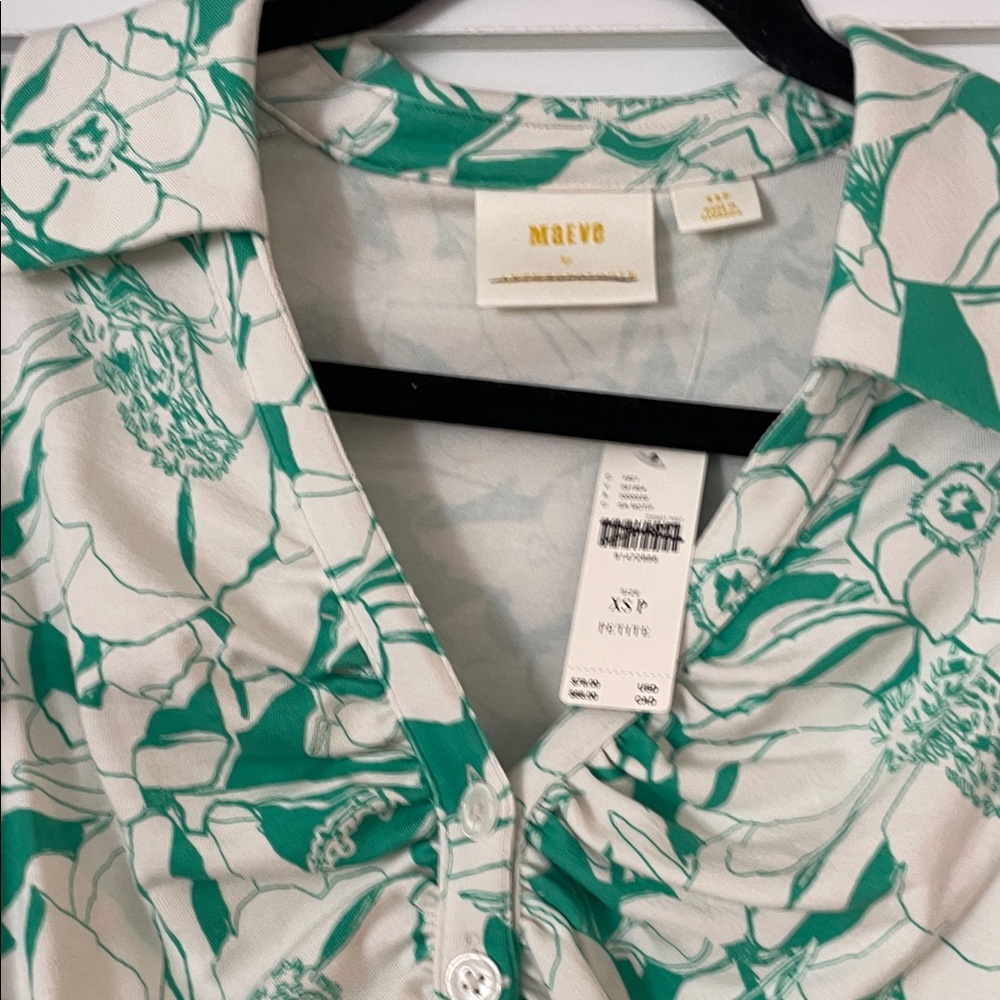 Maeve Green and White Floral Button Down Shirt - Picture 2 of 4